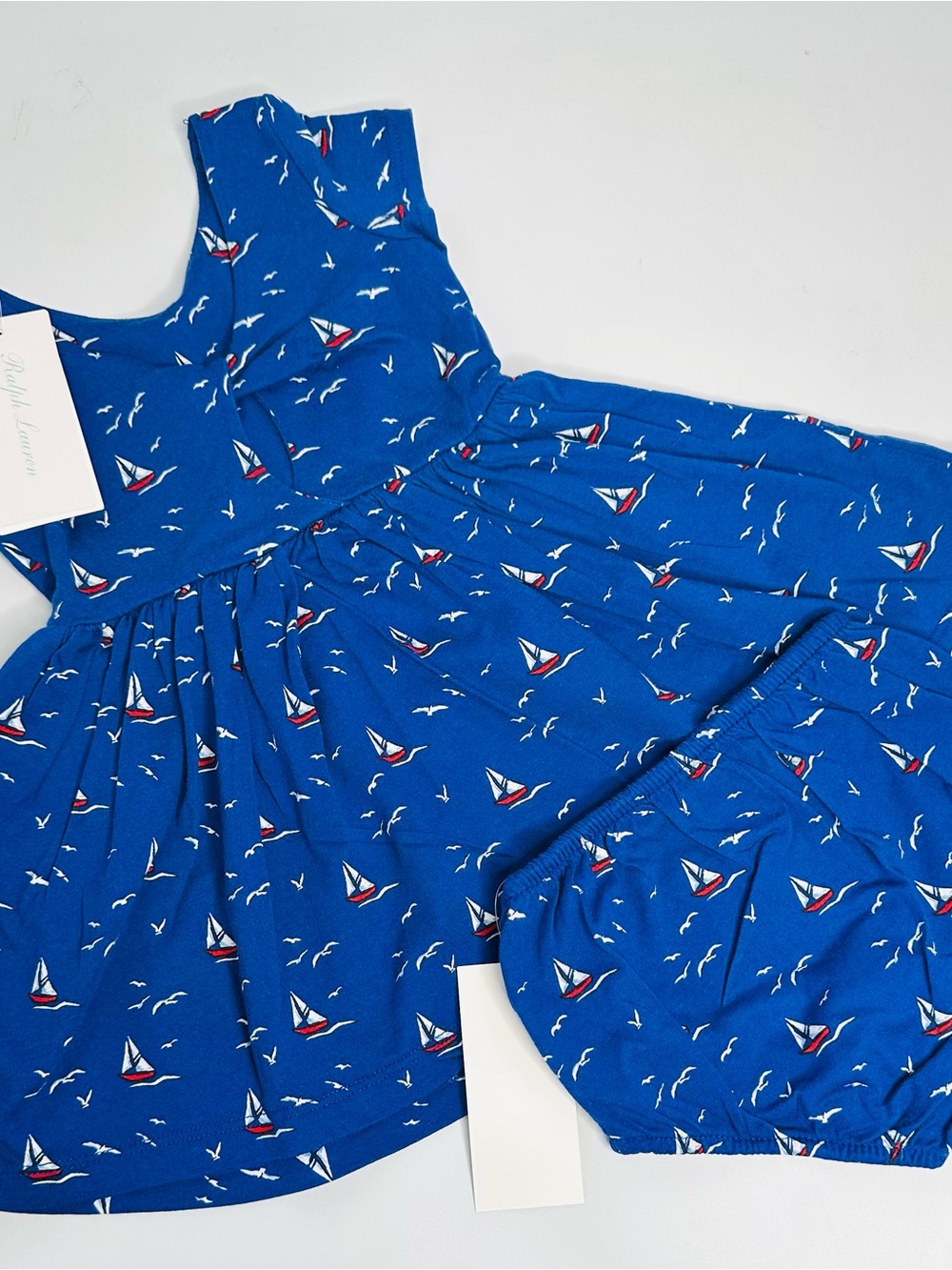 Ralph Lauren Royal Blue Sailboat Print Baby Dress